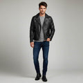 Men Black Faux Leather Motorcycle Jacket - Elvora Leather