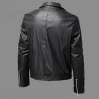 Men Black PU Leather Motorcycle Jacket - Side