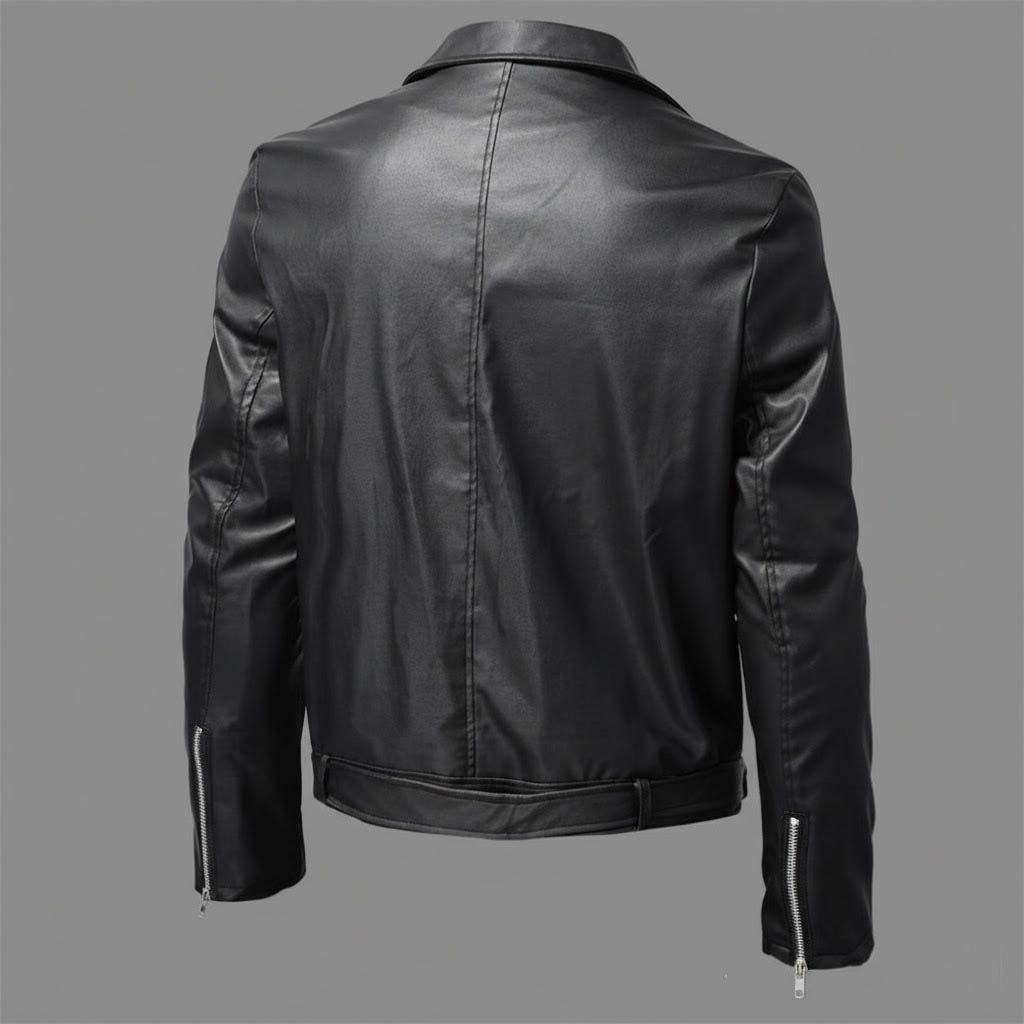 Men Black Faux Leather Motorcycle Jacket - Elvora Leather