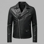 Men Black PU Leather Motorcycle Jacket - Right