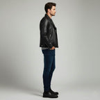 Men Black PU Leather Motorcycle Jacket - Left
