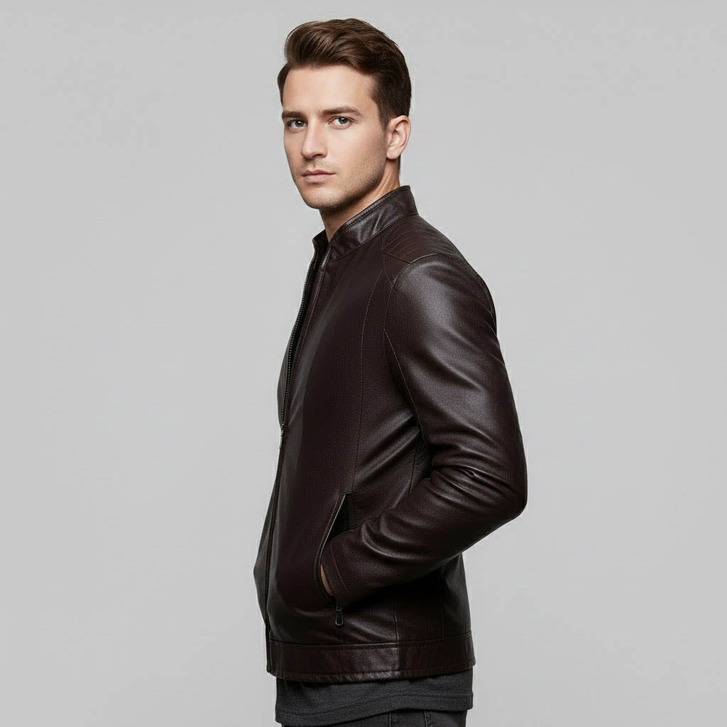 Men's Brown PU Leather Jacket - Elvora™