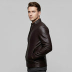 Men's Brown PU Leather Jacket - Left
