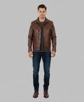 Men's Cognac Wax Harrington Leather Trucker Jacket - Elvora™