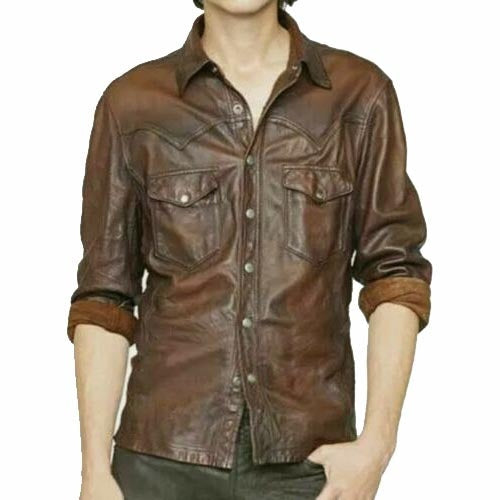 Men's Brown Leather Shirt
