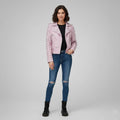 Women's Hot Pink Studded Motorcycle Leather Jacket - Front