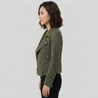 Women's Suede Biker Jacket With Convertible Collar - Left