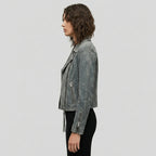 Women's Suede Leather Biker Jacket - Left
