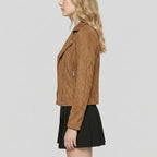 Women's Suede Leather Moto Jacket - Left