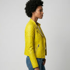 Women's Cross Zip Slim Fit Leather Biker Jacket - Left