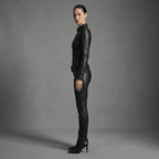 Women's Black Leather Jumpsuit - Left