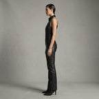 Women's Black Leather Jumpsuits - Left