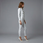 Women's White Lambskin Leather Jumpsuit - Left