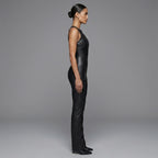 Women's Black Sexy Leather Jumpsuit - Left