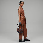 Women's Brown Utility Leather Jumpsuit - Left