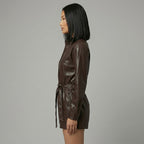 Women's Brown PU Leather Romper - Left