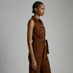 Women's Brown Leather Romper - Left