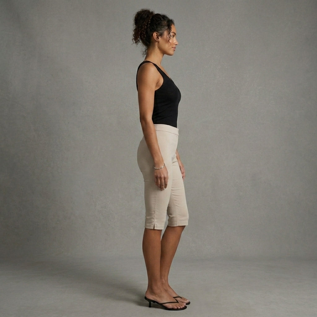 Women's White Leather Capris - Left