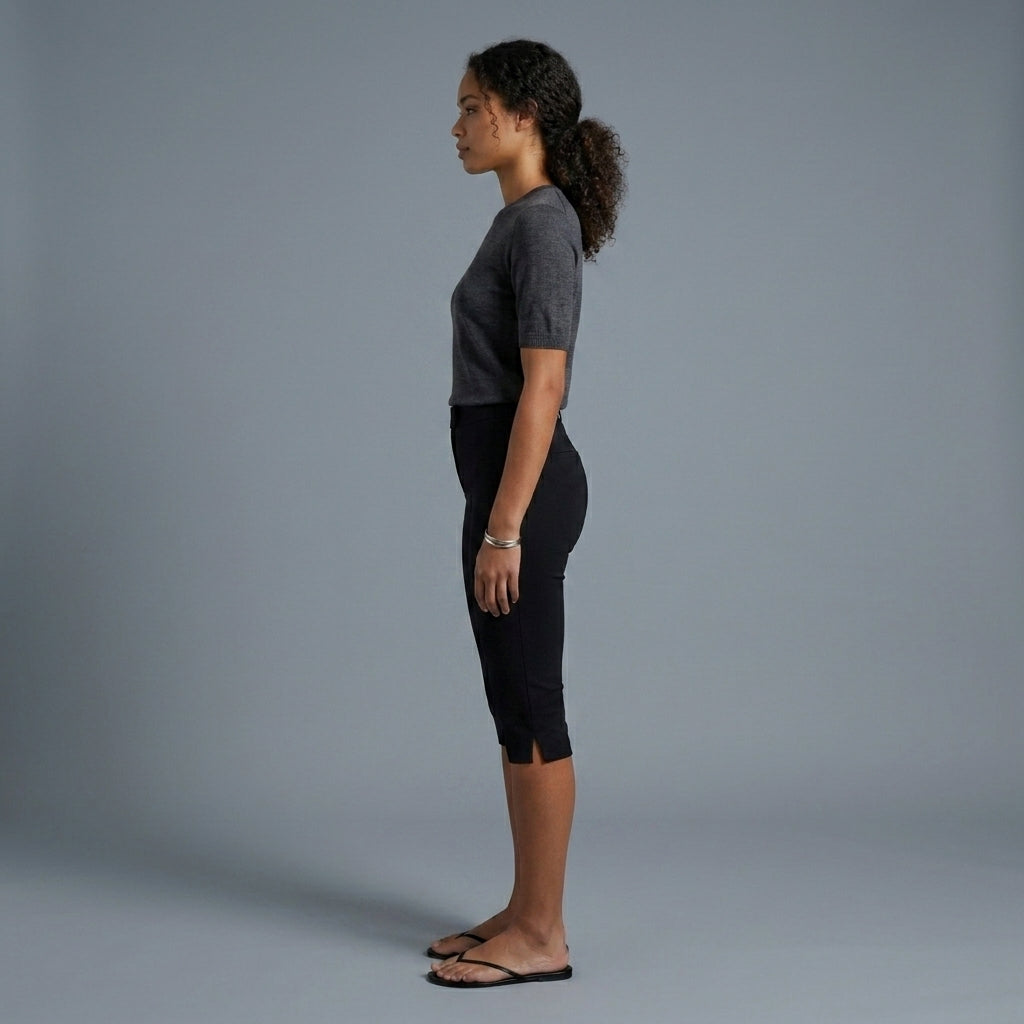 Women's Black Leather Capris - Left