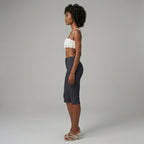 Women's Dark Grey Cropped Leather Capris - Left