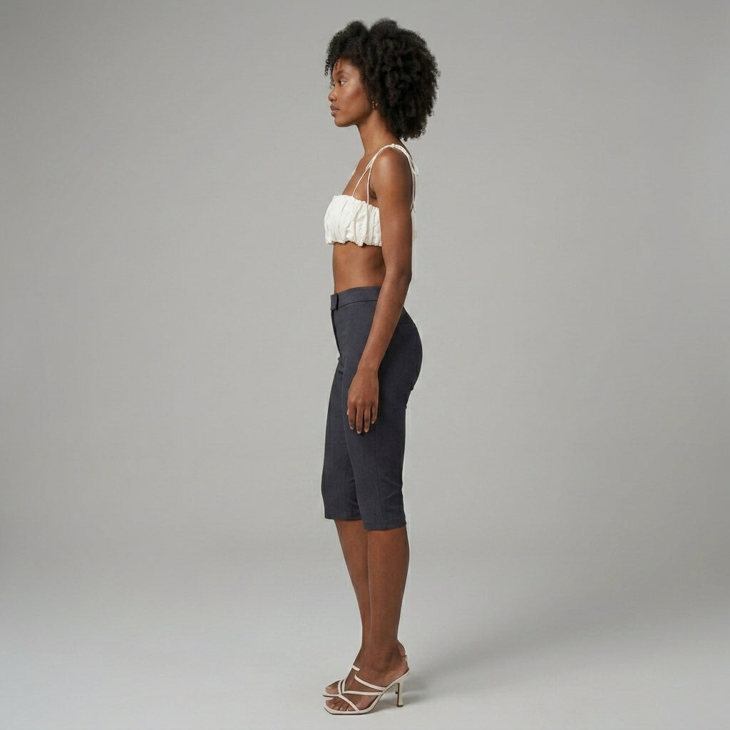 Women's Dark Grey Cropped Leather Capris - Left