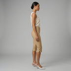 Women's Beige PU Leather Capri Pants - Left