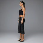 Women's Black PU Leather Capris - Left