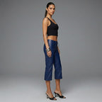 Women's Navy PU Leather Capris - Left