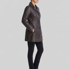 Petite Button Down Leather Coat - Left