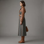 Women's Wool Leather Long Coat - Left
