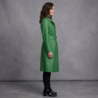 Women's Green Real Lambskin Leather Coat - Left