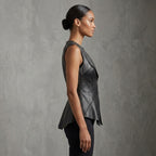 Women's Grey Leather Vest - Left