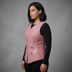 Women's Baby Pink Leather Vest - Left
