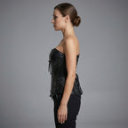Women's Black PU Leather Corset - Left