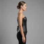 Women's Black Leather Steampunk Corset - Left
