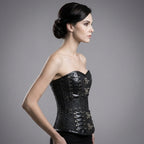 Women's Black PU Leather Buckle Bustier Corset - Left