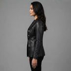 Women's Double Breasted Lambskin Blazer - Left