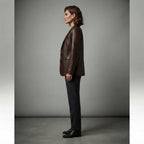 Women's Brown Leather Blazer - Left