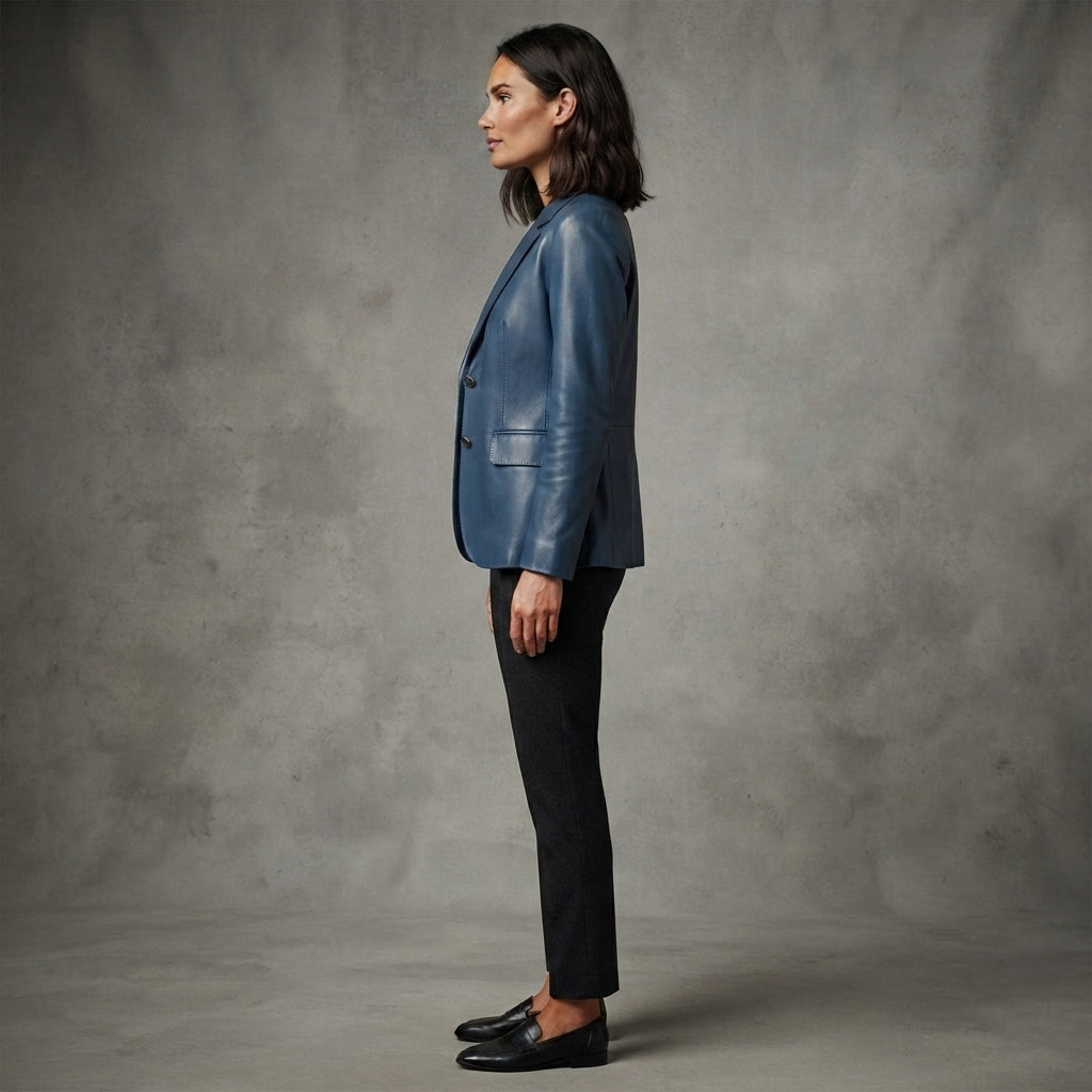 Women's 2-Button Lambskin Leather Blazer - Left