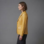 Women's Notched Collar Leather Blazer - Left