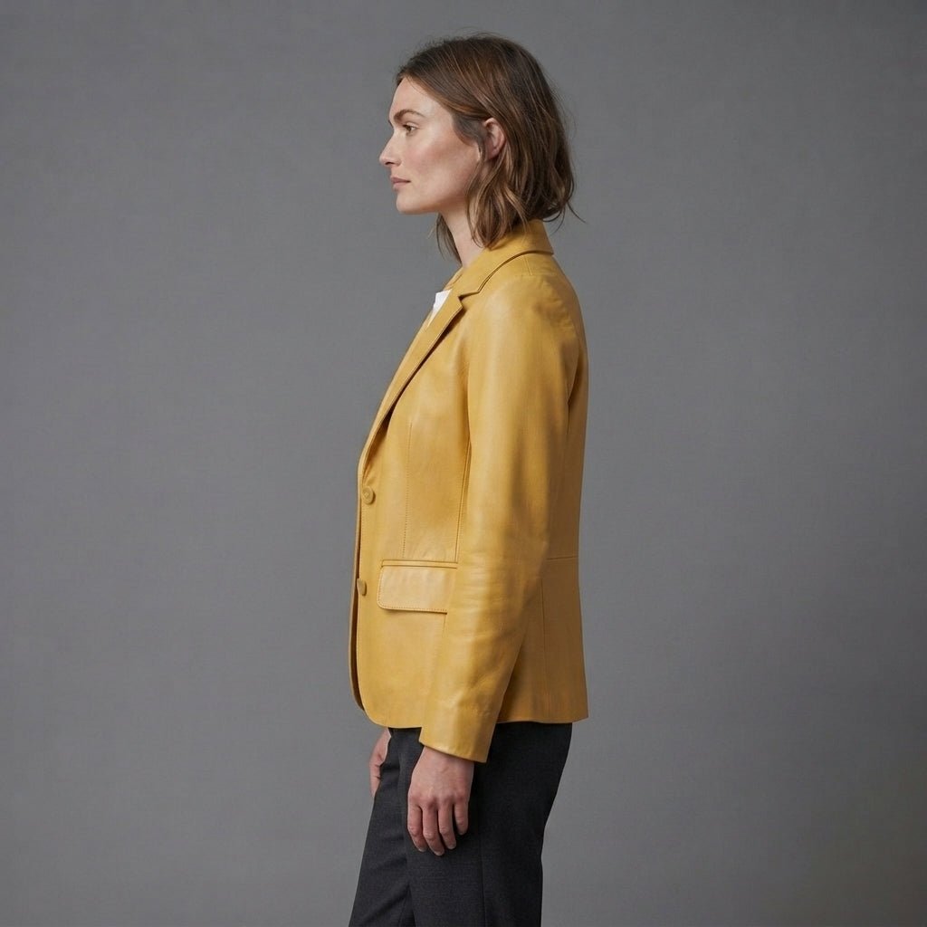 Women's Notched Collar Leather Blazer - Left