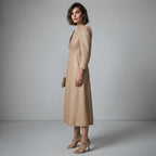 Women's Vintage V-Neck Leather Dress - Left