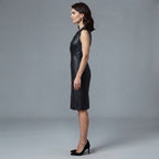 Women's Black PU Leather Sleeveless Dress - Left