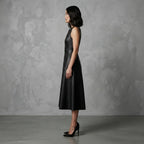 Women's Black Genuine Lambskin Leather Dress - Left