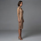 Women's PU Leather Midi Dress in Camel - Left