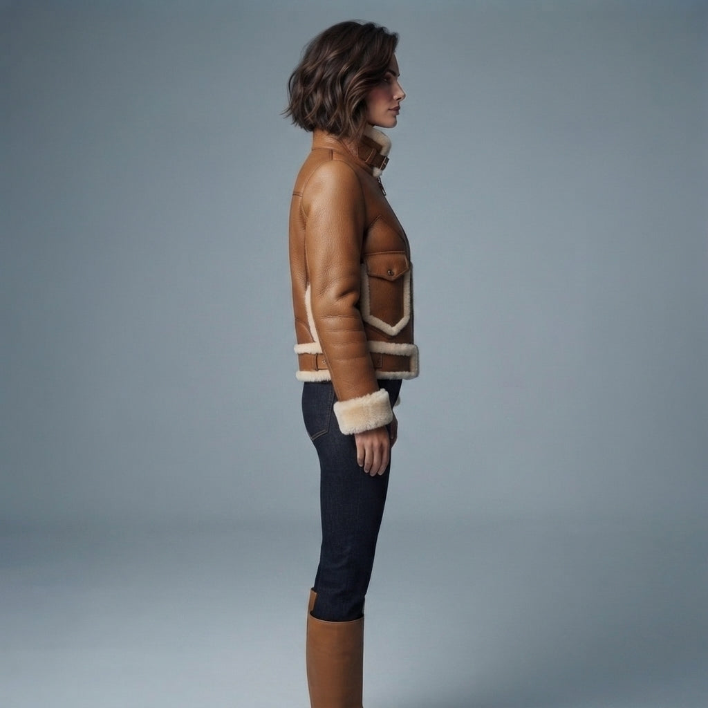Brown Sheepskin Shearling Coat - Left