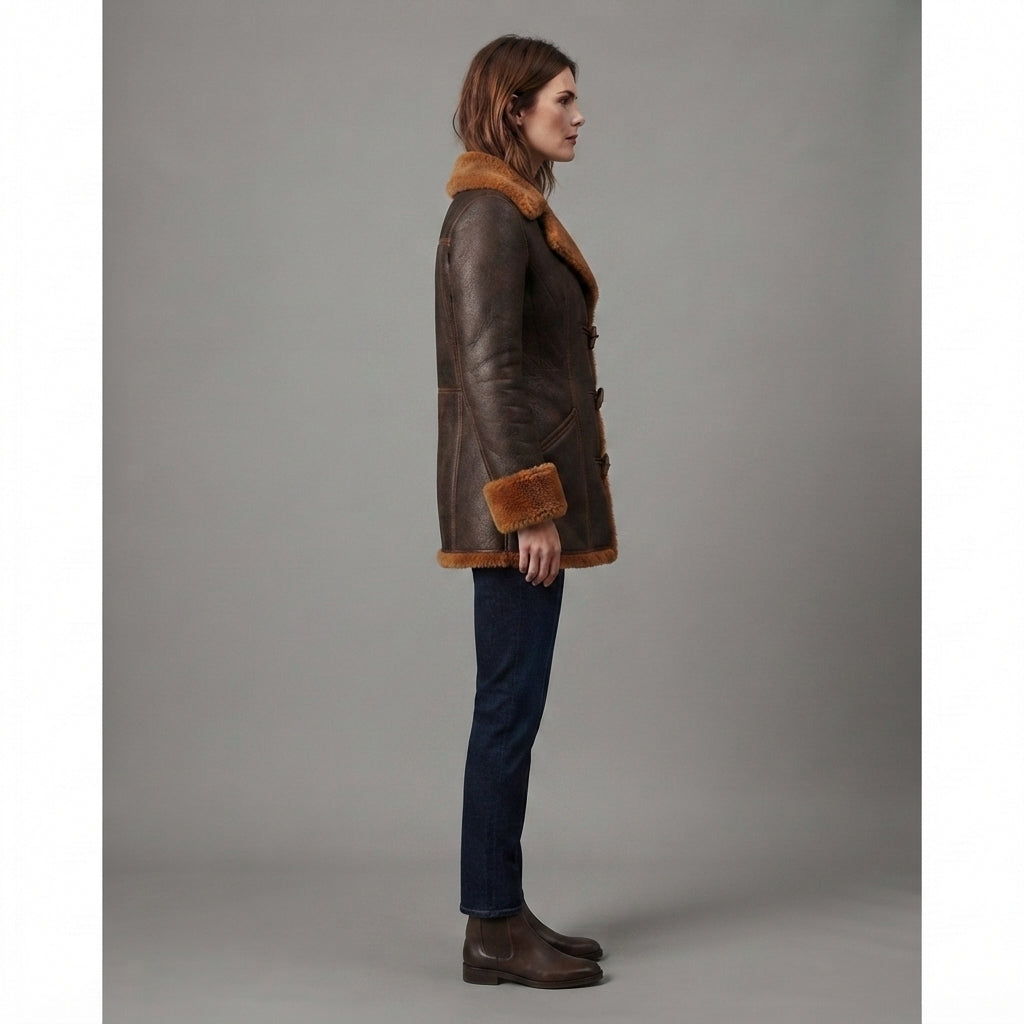 Women's Shearling Leather Coat - Left