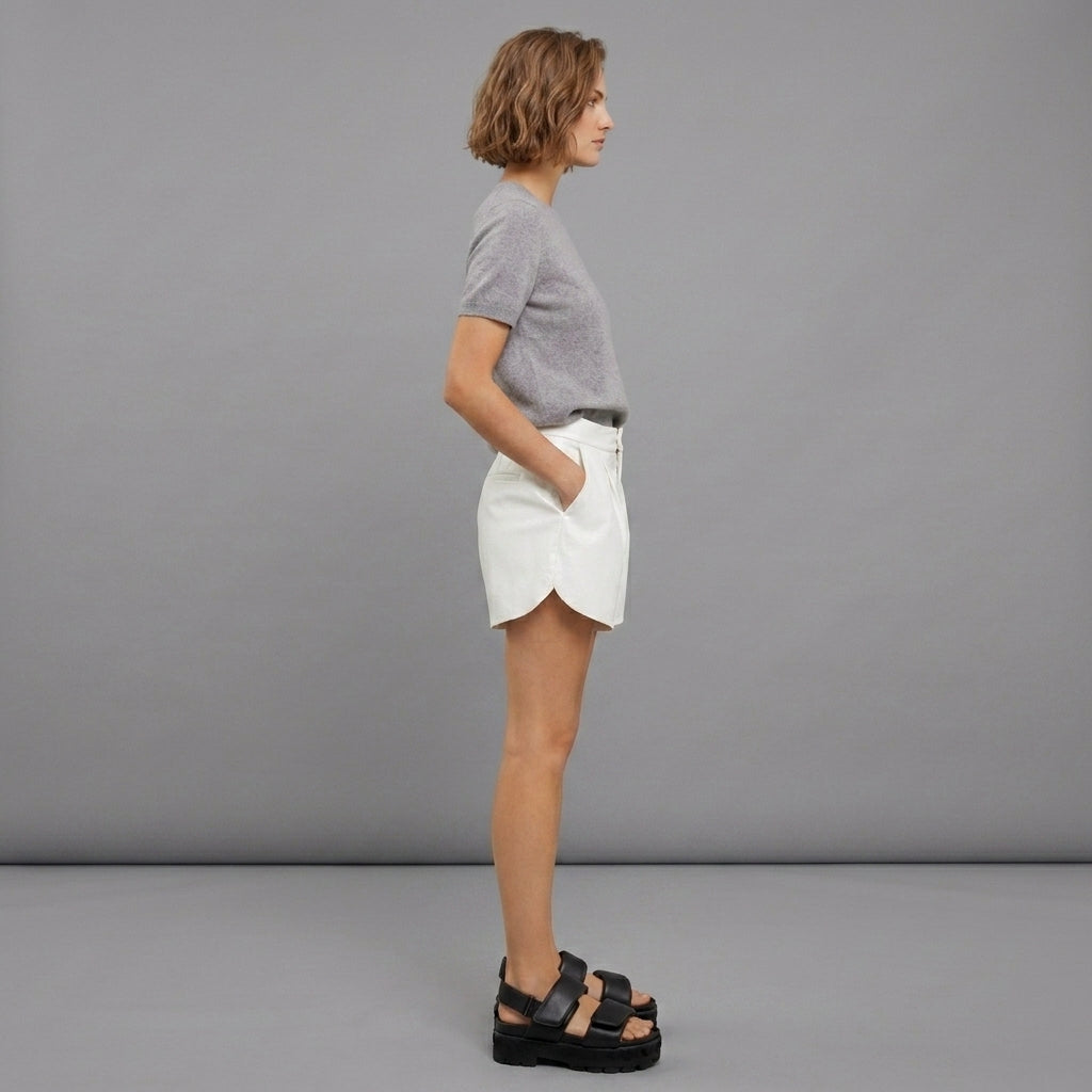Women's White Leather Shorts - Left