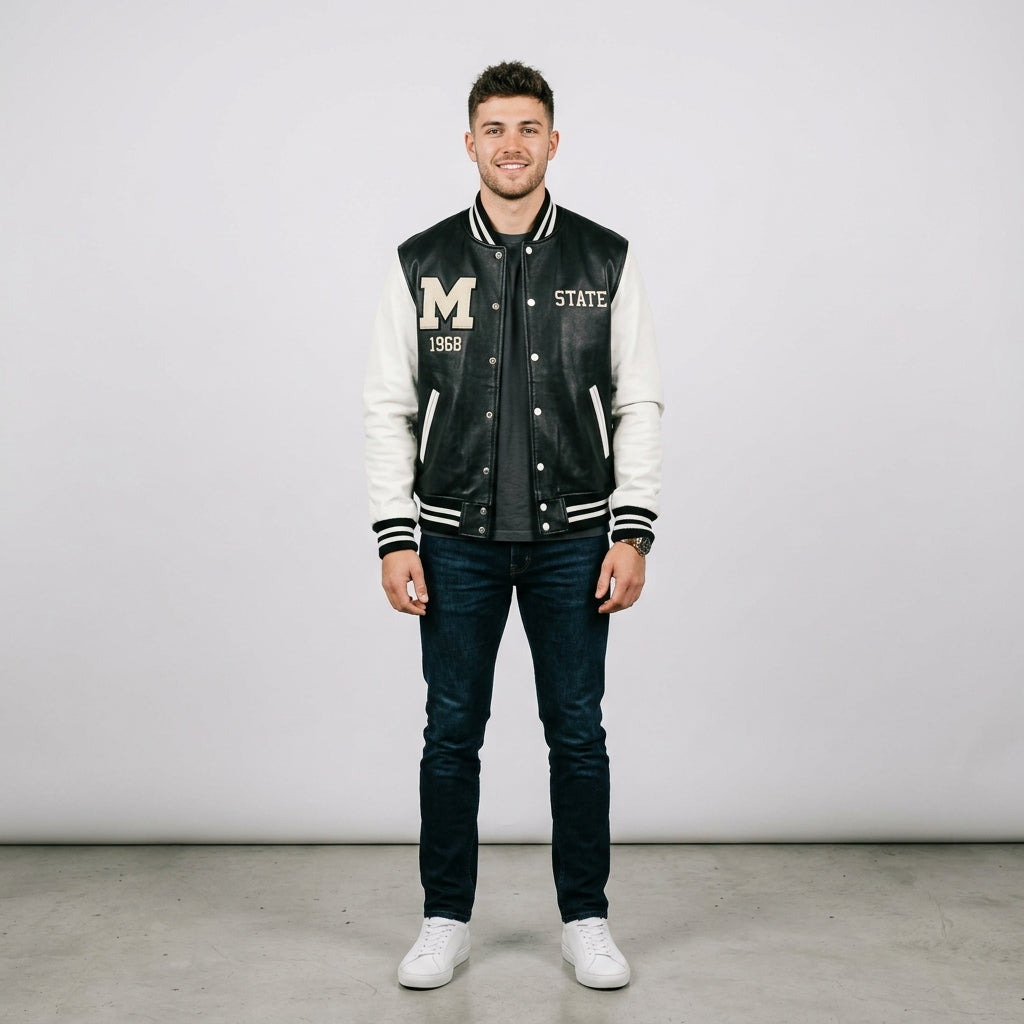 Men's Black and White Varsity Jacket