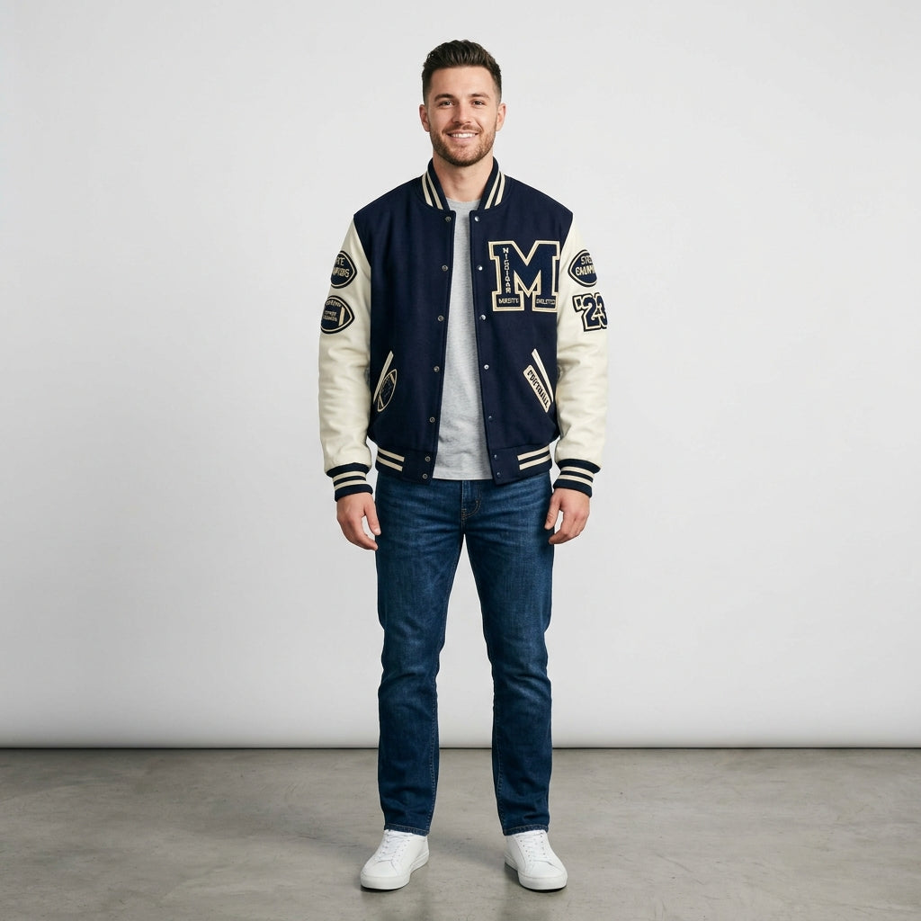 Men's Wool Varsity Jacket In Navy